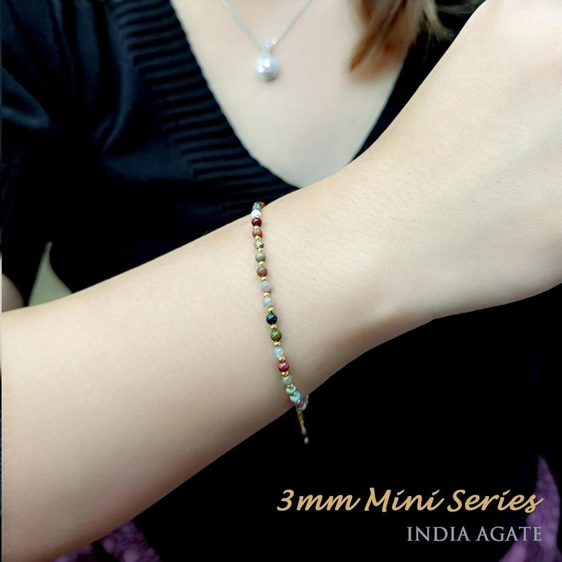 Morchic 3mm Tiny Beads Natural Gemstone Bracelet for Women, Adjustable 7.1" Energy Gem Charm Jewelry, Dainty Handmade Birthday Gift - Image 4